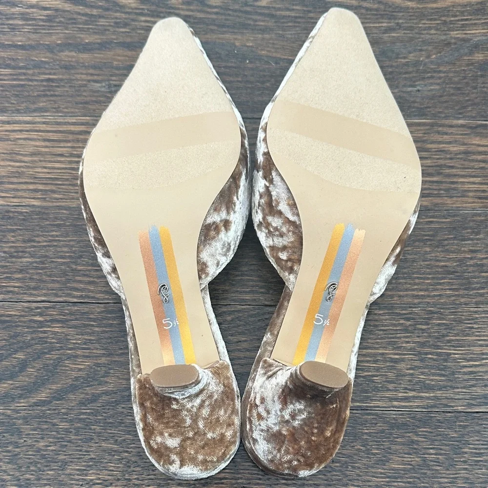 Sam Edelman Brown Velvet Mules with Gold Accent - Picture 3 of 3